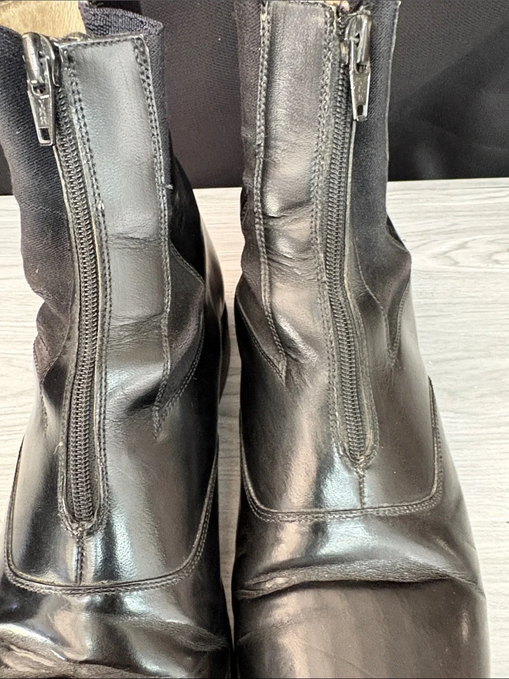 Classic Black Leather Equestrian  Boots with Side Zip
